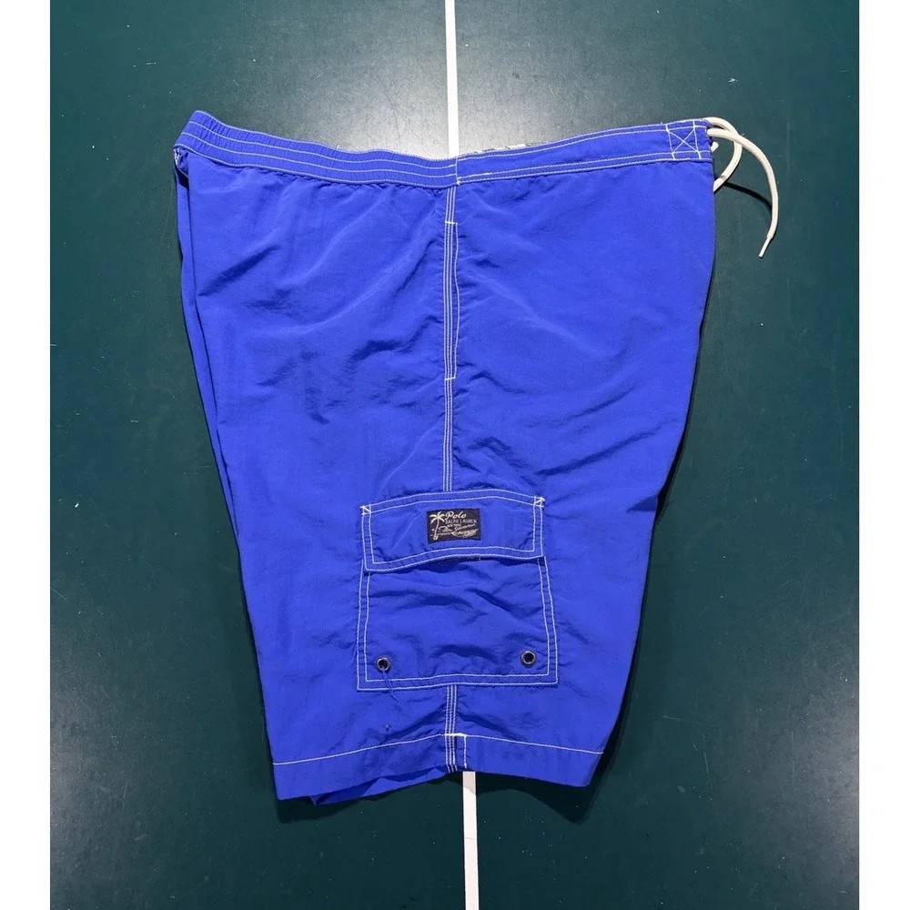 Vintage Polo Ralph Lauren Swim Trunks Men 2XL Blue Mesh Lined Nylon Board Shorts